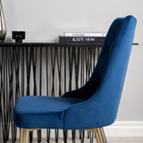 Dipp Jídelní stůl - 115 cm - Černá dýha / černé nohy s mosazným dippem - Velvet Deluxe Židle - Modrá/Matná mosaz noha 4