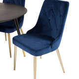 Dipp Jídelní stůl - 115 cm - Černá dýha / černé nohy s mosazným dippem - Velvet Deluxe Židle - Modrá/Matná mosaz noha 4