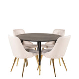 Jídelní stůl Dipp - 115 cm - Černá dýha / černé nohy s mosazným dippem + Jídelní židle Velvet Deluxe - Noha z broušené mosazi / Béžový Velvet_4