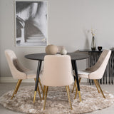 Jídelní stůl Dipp - 115 cm - Černá dýha / černé nohy s mosazným dippem + Jídelní židle Velvet Deluxe - Noha z broušené mosazi / Béžový Velvet_4