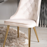 Jídelní stůl Dipp - 115 cm - Černá dýha / černé nohy s mosazným dippem + Jídelní židle Velvet Deluxe - Noha z broušené mosazi / Béžový Velvet_4