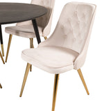 Jídelní stůl Dipp - 115 cm - Černá dýha / černé nohy s mosazným dippem + Jídelní židle Velvet Deluxe - Noha z broušené mosazi / Béžový Velvet_4