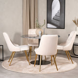 Estelle runt Matbord - Svart / Svart marmor - ø106*H75+Velvet Deluxe Jídelní židle - Noha z kartáčované mosazi / Beige Velvet_4