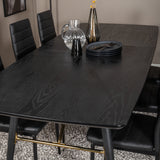 Zlatý rozkládací stůl - 180/220*85*H76 Černá dýha - Černé nohy - Mosazné detaily+Slim High Back Jídelní židle - Černé nohy - Černá PU_6