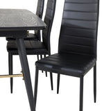 Zlatý rozkládací stůl - 180/220*85*H76 Černá dýha - Černé nohy - Mosazné detaily+Slim High Back Jídelní židle - Černé nohy - Černá PU_6