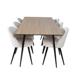 Jídelní stůl Silar - 180 cm - "Wood Look" melamin / černé nohy + sametová jídelní židle manšestr - béžová / černá_6