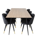 Jídelní stůl Silar - 180 cm - "Wood Look" melamin / černé nohy + sametová jídelní židle š. Stiches - PU - Black / Black_6