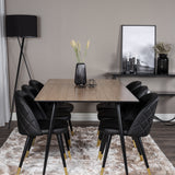 Jídelní stůl Silar - 180 cm - "Wood Look" melamin / černé nohy + sametová jídelní židle š. Stiches - PU - Black / Black_6