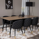 Jídelní stůl Silar - 180 cm - "Wood Look" melamin / černé nohy + sametová jídelní židle š. Stiches - PU - Black / Black_6