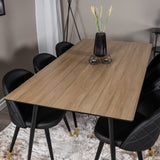 Jídelní stůl Silar - 180 cm - "Wood Look" melamin / černé nohy + sametová jídelní židle š. Stiches - PU - Black / Black_6