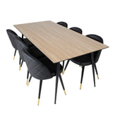 Jídelní stůl Silar - 180 cm - "Wood Look" melamin / černé nohy + sametová jídelní židle š. Stiches - PU - Black / Black_6