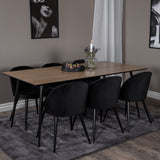 Jídelní stůl Silar - 180 cm - "Wood Look" melamin / černé nohy + sametová jídelní židle - černá / černá_6