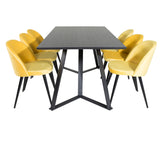 Jídelní stůl Marina - černá deska / černé nohy + sametová jídelní židle - žlutá / černá_6