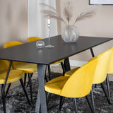 Jídelní stůl Marina - černá deska / černé nohy + sametová jídelní židle - žlutá / černá_6