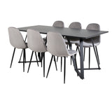 Jídelní stůl Marina - černá deska / černé nohy + jídelní židle Polar - černé nohy / světle šedý samet (ersätter 19902-885)_6