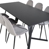 Jídelní stůl Marina - černá deska / černé nohy + jídelní židle Polar - černé nohy / světle šedý samet (ersätter 19902-885)_6