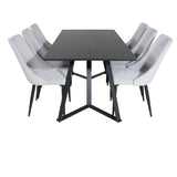 Jídelní stůl Marina - černá deska / černé nohy + jídelní židle Leone - černé nohy / světle šedý manšestr _6