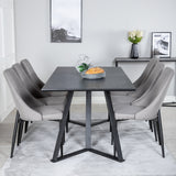 Jídelní stůl Marina - černá deska / černé nohy + jídelní židle Leone - černé nohy / světle šedý manšestr _6