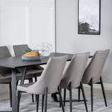 Jídelní stůl Marina - černá deska / černé nohy + jídelní židle Leone - černé nohy / světle šedý manšestr _6