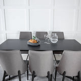 Jídelní stůl Marina - černá deska / černé nohy + jídelní židle Leone - černé nohy / světle šedý manšestr _6