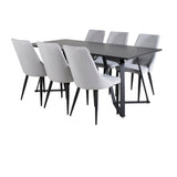 Jídelní stůl Marina - černá deska / černé nohy + jídelní židle Leone - černé nohy / světle šedý manšestr _6