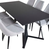 Jídelní stůl Marina - černá deska / černé nohy + jídelní židle Leone - černé nohy / světle šedý manšestr _6