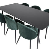 Jídelní stůl Silar - 180 cm - černý melamin / černé nohy + sametová jídelní židle - zelená / černá_6