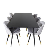 Jídelní stůl Silar - 180 cm - černý melamin / černé nohy + sametová jídelní židle mosaz - světle šedá / černá_6