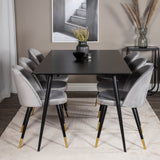 Jídelní stůl Silar - 180 cm - černý melamin / černé nohy + sametová jídelní židle mosaz - světle šedá / černá_6