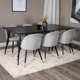 Jídelní stůl Silar - 180 cm - černý melamin / černé nohy + sametová jídelní židle mosaz - světle šedá / černá_6