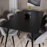 Jídelní stůl Silar - 180 cm - černý melamin / černé nohy + sametová jídelní židle mosaz - světle šedá / černá_6