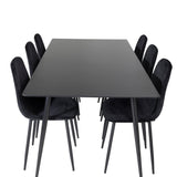 Jídelní stůl Silar - 180 cm - Černý melamin / Černé nohy+Jídelní židle Polar Diamond - Černé nohy - Black Velvet_6