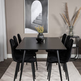 Jídelní stůl Silar - 180 cm - Černý melamin / Černé nohy+Jídelní židle Polar Diamond - Černé nohy - Black Velvet_6