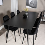 Jídelní stůl Silar - 180 cm - Černý melamin / Černé nohy+Jídelní židle Polar Diamond - Černé nohy - Black Velvet_6