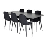 Jídelní stůl Silar - 180 cm - Černý melamin / Černé nohy+Jídelní židle Polar Diamond - Černé nohy - Black Velvet_6