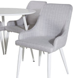 Plaza Kulatý stůl 100 cm - Bílá deska / Bílé nohy+Plaza Jídelní židle - Bílé nohy - Světle šedá Fabric_4