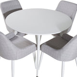 Plaza Kulatý stůl 100 cm - Bílá deska / Bílé nohy+Plaza Jídelní židle - Bílé nohy - Světle šedá Fabric_4