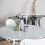 Kulatý stůl Plaza 100 cm - Bílá deska / Bílé nohy + Jídelní židle Polly - Bílá / Přírodní _4