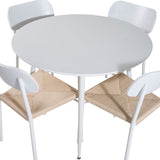 Kulatý stůl Plaza 100 cm - Bílá deska / Bílé nohy + Jídelní židle Polly - Bílá / Přírodní _4