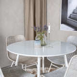 Plaza Kulatý stůl 100 cm - Bílá deska / Bílé nohy+Cirebon Jídelní židle - White Wash_4