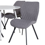 Kulatý stůl Plaza 100 cm - Bílá deska / Bílé nohy+jídelní židle Gemma - Černé nohy - Šedá látka_4