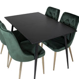 Prodlužovací stůl Silar – černý melamin / černé nohy+velvetová luxusní jídelní židle – zelená / mosaz_4