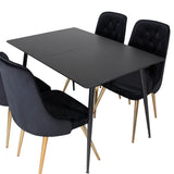 Prodlužovací stůl Silar – černý melamin / černé nohy+velvetová luxusní jídelní židle – černá / mosaz_4