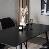 Prodlužovací stůl Silar – černý melamin/černé nohy+jídelní židle Gemma – černé nohy – černá látka_4