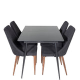 Prodlužovací stůl Silar - černý melamin / černé nohy+jídelní židle Leone - nohy z ořechového dřeva - černá látka_4