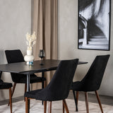 Prodlužovací stůl Silar - černý melamin / černé nohy+jídelní židle Leone - nohy z ořechového dřeva - černá látka_4