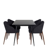 Prodlužovací stůl Silar – černý melamin/černé nohy+oblouková jídelní židle – ořechové nohy – černá látka_4