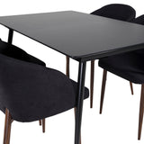 Prodlužovací stůl Silar – černý melamin/černé nohy+oblouková jídelní židle – ořechové nohy – černá látka_4