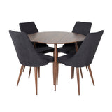 Plaza Kulatý stůl 100 cm - Ořechová deska - Ořechové nohy+Jídelní židle Leon - Ořechové nohy - Černá Fabric_4