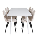 Jídelní stůl Polar 180 cm - Bílá deska / Bílé nohy+Jídelní židle Polar- Černé nohy / Béžový samet (ersätter 19902-880)_6